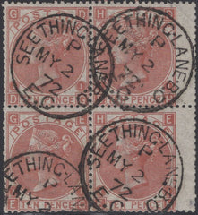 137776 1867 10D PALE RED-BROWN (SG113) ATTRACTIVE USED BLOCK OF FOUR.