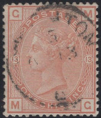 137785 1880 1S ORANGE-BROWN PL.13 WMK SPRAY (SG151) FINE TO VERY FINE USED.