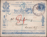 137797 1890 PENNY POSTAGE JUBILEE 1D BLUE ENVELOPE SENT REGISTERED MAIL FROM SOUTH KENSINGTON EXHIBITION, USED IN LONDON.