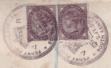 137797 1890 PENNY POSTAGE JUBILEE 1D BLUE ENVELOPE SENT REGISTERED MAIL FROM SOUTH KENSINGTON EXHIBITION, USED IN LONDON.