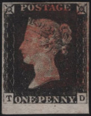 137815 1840 1D INTENSE BLACK PL.2 (SG1)(TD) FINE TO VERY FINE USED.