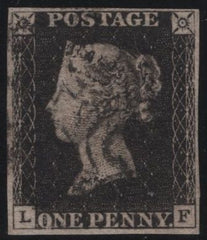 137826 1840 1D BLACK PL.9 (SG2)(LF) FINE USED.