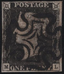 137827 1840 1D BLACK PL.10 (SG2)(ML) FINE USED.