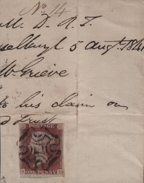 137832 1841 1D RED PLATE 1C (SG7)(SL) ON SMALL DATED PIECE (SPEC AS8).