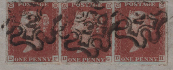 137833 1843 1D PL.36 (SG8) FINE STRIP OF THREE LONDON No. '2' IN MALTESE CROSS (SPEC B1ub).
