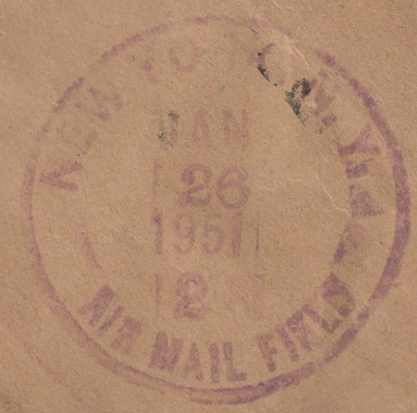 137870 1951 LARGE PART NEWSPAPER WRAPPER AIR MAIL MORPETH TO NEW YORK WITH 2/6 YELLOW-GREEN (SG476b).