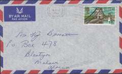 137882 1968 AIR MAIL WINDSOR TO MALAWI WITH 1/6 BRIDGES (SG765).