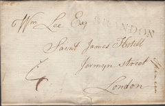 137885 1792 MAIL BRANDON, SUFFOLK TO LONDON WITH 'BRANDON' HAND STAMP (SK43).