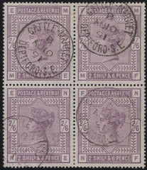 137886 1884 2/6 LILAC ON WHITE PAPER (SG178) GOOD TO FINE USED BLOCK OF FOUR.
