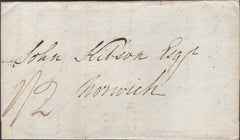 137889 1830 MAIL HOCKWOLD HALL, NORFOLK TO NORWICH WITH 'BRANDON' HAND STAMP (SK51).