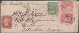137898 1861 MAIL RAMSGATE TO CALCUTTA, INDIA WITH ATTRACTIVE THREE COLOUR FRANKING.