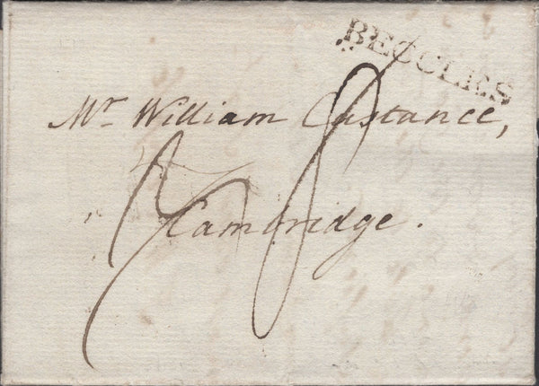 137904 1799 MAIL BECCLES, SUFFOLK TO CAMBRIDGE WITH 'BECCLES' HAND STAMP (SK15).