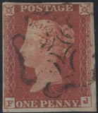 137915 1843 1D PL.41 (SG8) MATCHED PAIR LETTERED FJ WITH MALTESE CROSS AND 1844 NUMERAL CANCELLATION.
