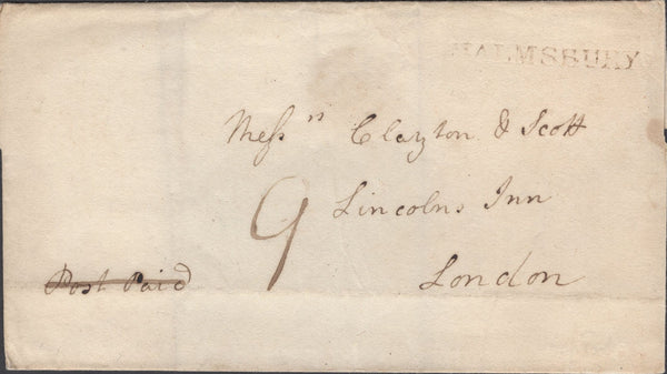 137924 1816 MAIL MALMESBURY TO LONDON WTH 'MALMSBURY' HAND STAMP (WL378).