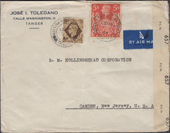137926 1944 AIR MAIL TANGIER TO USA WITH KGVI 1S AND 5S RED (SG477).