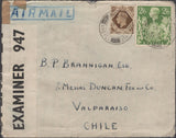 137932 1943 AIR MAIL BALLACHULISH EAST, ARGYLL TO CHILE WITH 1S (SG475) AND 2/6 YELLOW-GREEN (SG476b).