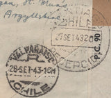 137932 1943 AIR MAIL BALLACHULISH EAST, ARGYLL TO CHILE WITH 1S (SG475) AND 2/6 YELLOW-GREEN (SG476b).
