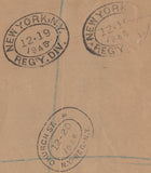 137933 1946 REGISTERED AIR MAIL LONDON TO NEW YORK WITH 2/6 YELLOW-GREEN (SG476b), 5S RED (SG477) AND OTHER VALUES.