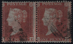 137938 1854 DIE 1 1D PL.200 (SG17) HORIZONTAL PAIR LETTERED IE IF, GOOD USED.