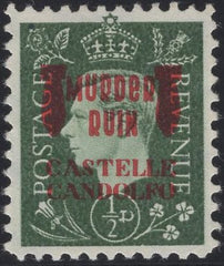 137943 1944 ½D GERMAN PROPAGANDA FORGERY WITH 'MURDER/RUIN/CASTELLE/CANDOLFO' OVERPRINT IN RED.