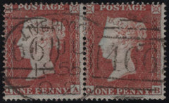 137974 1854 DIE 1 1D RES.PL.5 (SG17) HORIZONTAL PAIR LETTERED QA QB, FINE TO VERY FINE USED.