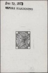 137992 1872 2S DIE PROOF FOR PROPOSED ISSUE WITH COLOURED CORNER LETTERS DESIGN 'B'.