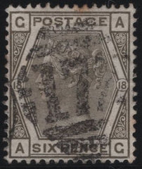 138001 1882 6D GREY PL.18 WMK CROWN (SG161) FINE USED.
