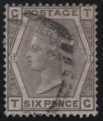 138002 1880 6D GREY PL.17 WMK SPRAY (SG147) FINE USED.