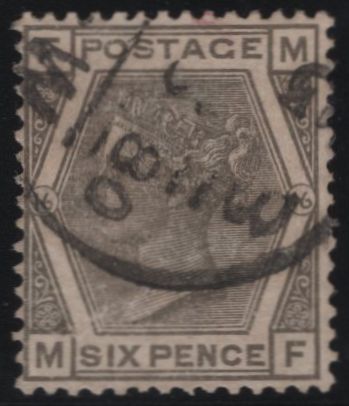 138003 1878 6D GREY PL.16 WMK SPRAY (SG147) FINE USED.