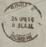 138009 1945 AIRMAIL BIRMINGHAM TO BOMBAY WITH 5S RED (SG477) X 2.