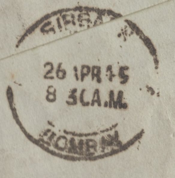 138009 1945 AIRMAIL BIRMINGHAM TO BOMBAY WITH 5S RED (SG477) X 2.