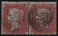 138024 1854 DIE 1 1D. PL201 (SG17) GOOD USED HORIZONTAL PAIRED LETTERED DJ DK.