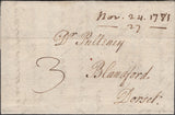 138038 1781 MAIL LYME, DORSET TO BLANDFORD WITH 'LYME' HAND STAMP (DT304).