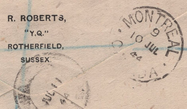 138045 1944 REGISTERED AIRMAIL LONDON TO CANADA WITH KGV1 2/6 YELLOW-GREEN (SG476b).