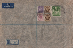 138047 1947 REGISTERED AIRMAIL LONDON TO TEL AVIV, PALESTINE WITH KGV1 2/6 YELLOW-GREEN (SG476b).