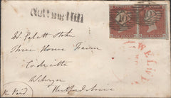 138052 1848 MAIL LONDON TO WELWYN WITH PAIR 1D PL.68 (SG8) AND 'Notting Hill' RECEIVERS HAND STAMP (L514/NOT4).