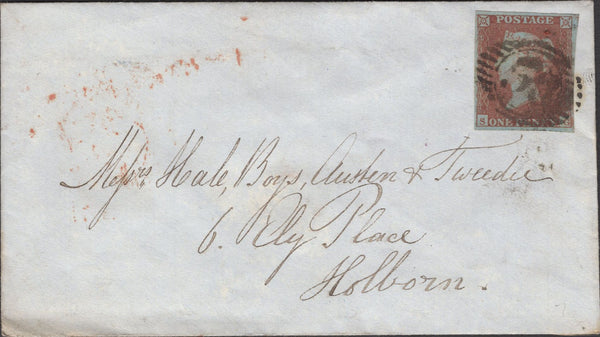 138068 1851 MAIL USED IN LONDON WITH 1D PL.106 (SG8) AND 'Chief-Office' RECEIVERS HAND STAMP IN BLUE (L514/CHIEF19b).