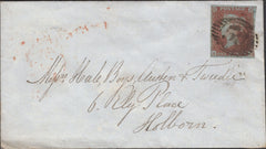 138068 1851 MAIL USED IN LONDON WITH 1D PL.106 (SG8) AND 'Chief-Office' RECEIVERS HAND STAMP IN BLUE (L514/CHIEF19b).