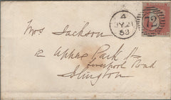 138069 1853 MAIL USED IN LONDON 1D PL.166 (SG8)(HF).