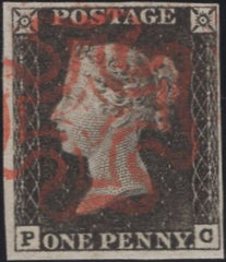 138130 1840-41 1D PLATE ONE MATCHED TRIO 1D BLACK PL.1A (SG2), 1D BLACK PL.1B (SG2) AND 1D RED PL.1B (SG7) LETTERED PC.