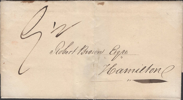 138148 1830 MAIL LONGTOWN, CUMBERLAND TO HAMILTON WITH 'LONGTOWN' HAND STAMP (CU332).