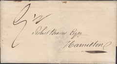 138148 1830 MAIL LONGTOWN, CUMBERLAND TO HAMILTON WITH 'LONGTOWN' HAND STAMP (CU332).
