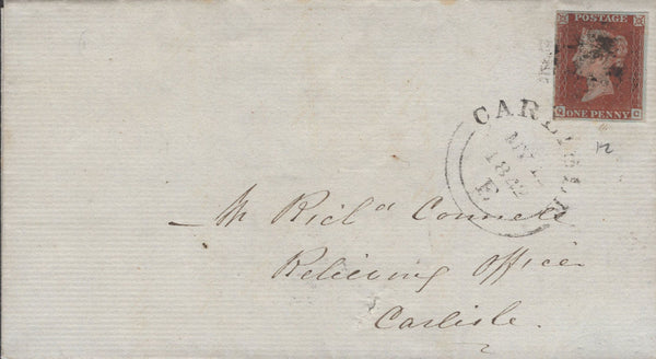 138154 1842 MAIL BRAMPTON, CUMBERLAND TO CARLISLE WITH 1D (SG8)(QC).