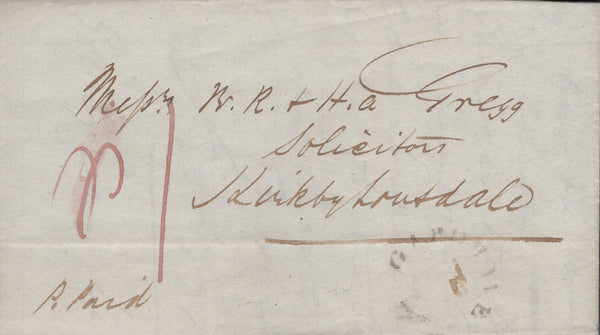 138162 1840 LETTER GARGRAVE, NORTH YORKS TO KIRKBY LONSDALE WITH 'GARGRAVE' UDC (YK1025).