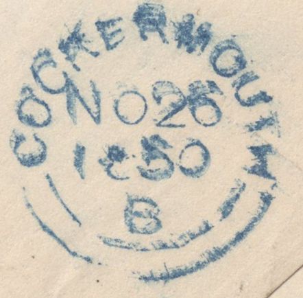 138176 1850 MAIL LONDON TO COCKERMOUTH WITH UNIFORM PENNY POST '1' HAND STAMP.