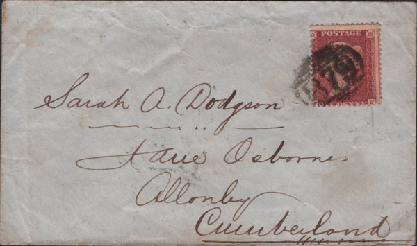 138183 1858 MAIL WIGTON TO ALLONBY WITH DIE 2 1D (SG40) '879' NUMERAL OF WIGTON.