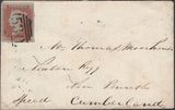 138194 1850 MAIL MILNTHORPE, WESTMORLAND TO NEWTON RIGG, CUMBERLAND WITH 'MILNTHORPE/2' SKELETON HAND STAMP (UNRECORDED) AND 'GRANGE' UDC.