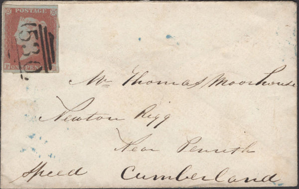 138194 1850 MAIL MILNTHORPE, WESTMORLAND TO NEWTON RIGG, CUMBERLAND WITH 'MILNTHORPE/2' SKELETON HAND STAMP (UNRECORDED) AND 'GRANGE' UDC.