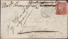 138196 1858 UNDELIVERED ? MAIL LEEDS TO KIRKBY LONSDALE WITH VARIOUS DATE STAMPS.