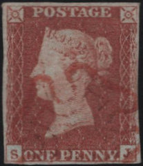 138213 1841 1D RED PLATE FIVE (SG7)(SJ) VERY FINE RED MALTESE CROSS (SPEC A2va).